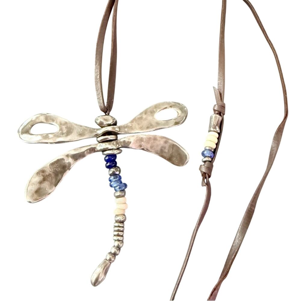 Uno de 50 Long Leather Beaded Dragonfly Necklace